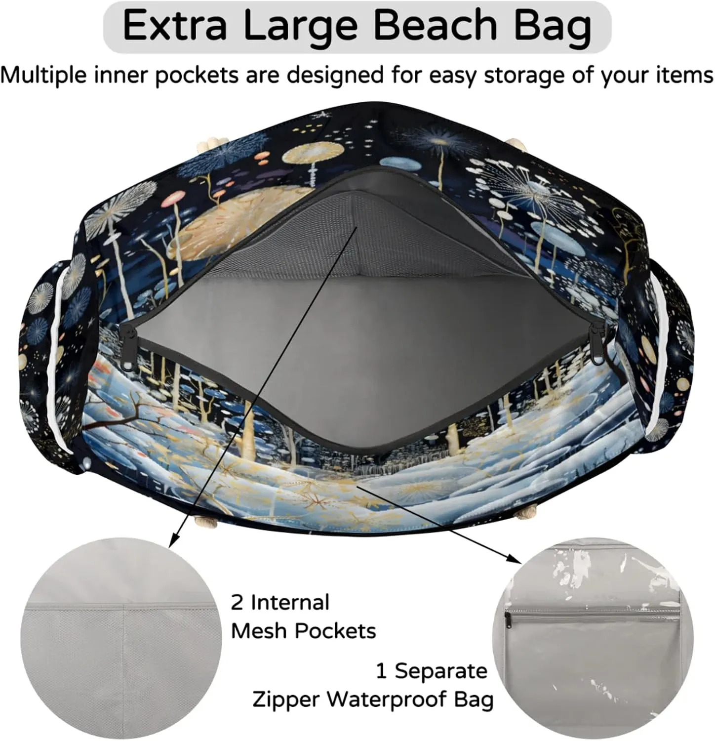 Beach Bags for Women Large Beach Tote Bag, Waterproof Sandproof Swim Pool Bag with Zipper