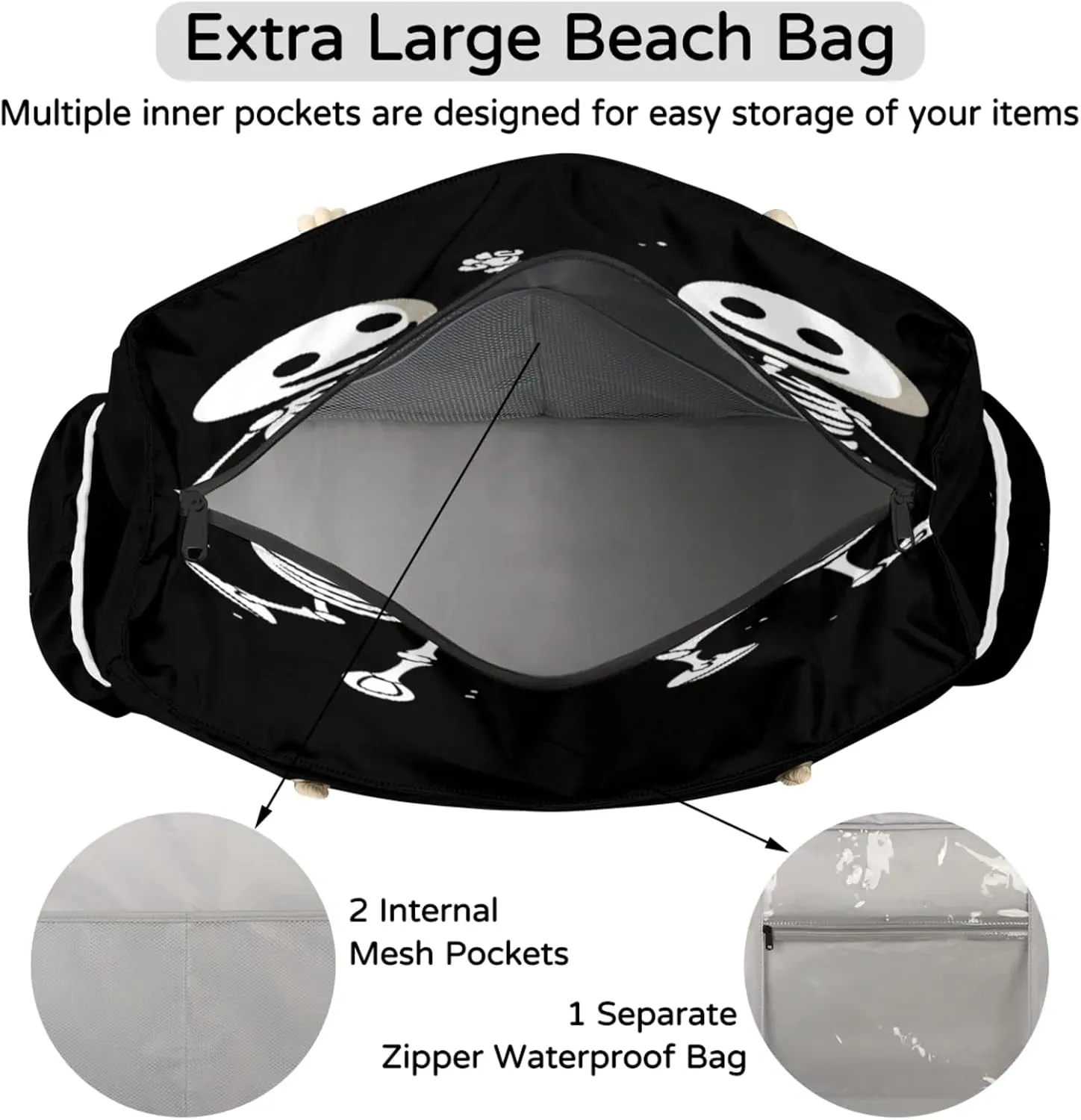 Beach Bags for Women Large Beach Tote Bag, Waterproof Sandproof Swim Pool Bag with Zipper