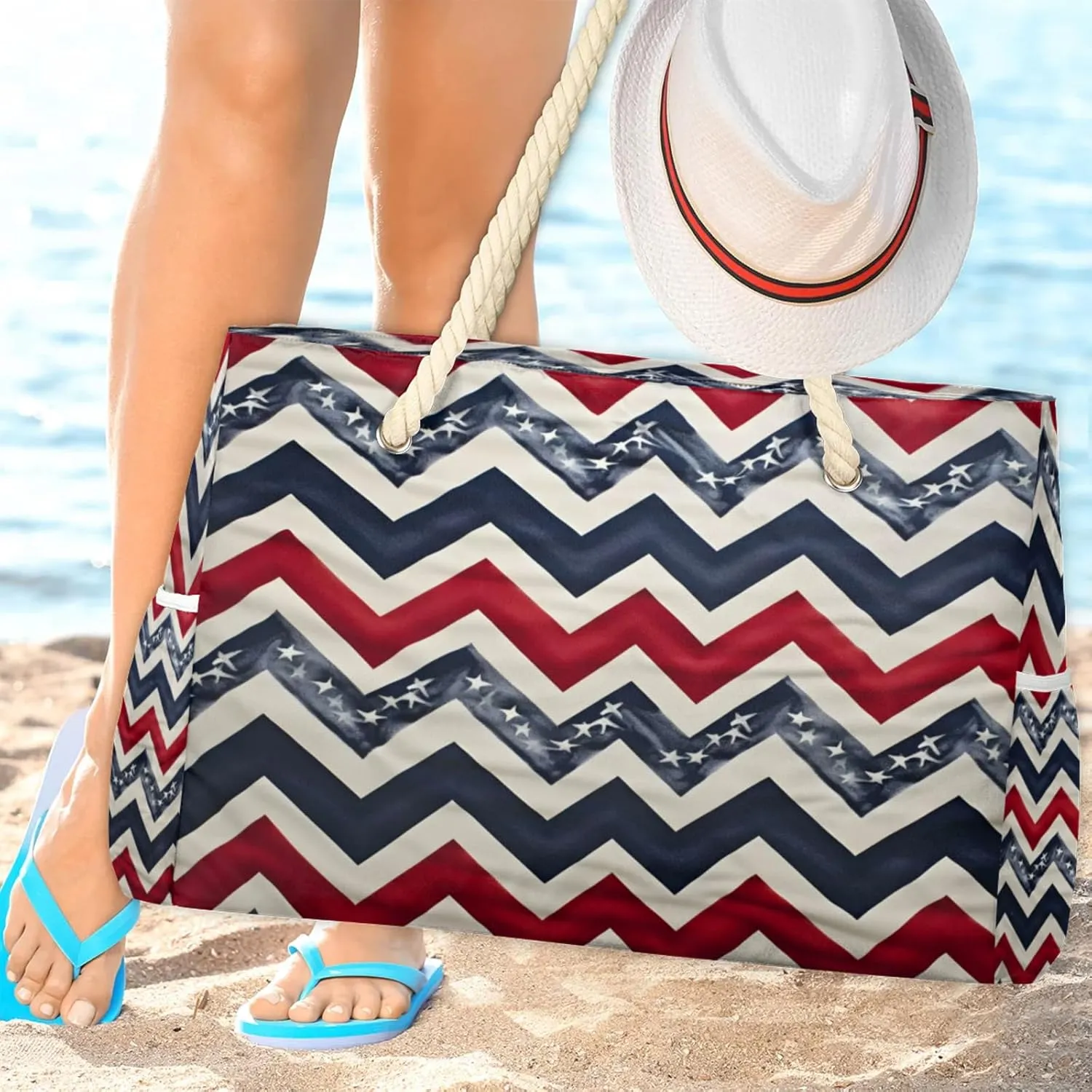 Beach Bags for Women Large Beach Tote Bag, Waterproof Sandproof Swim Pool Bag with Zipper