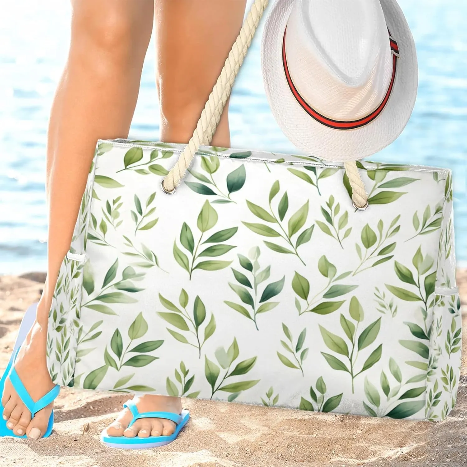 Beach Bags for Women Large Beach Tote Bag, Waterproof Sandproof Swim Pool Bag with Zipper
