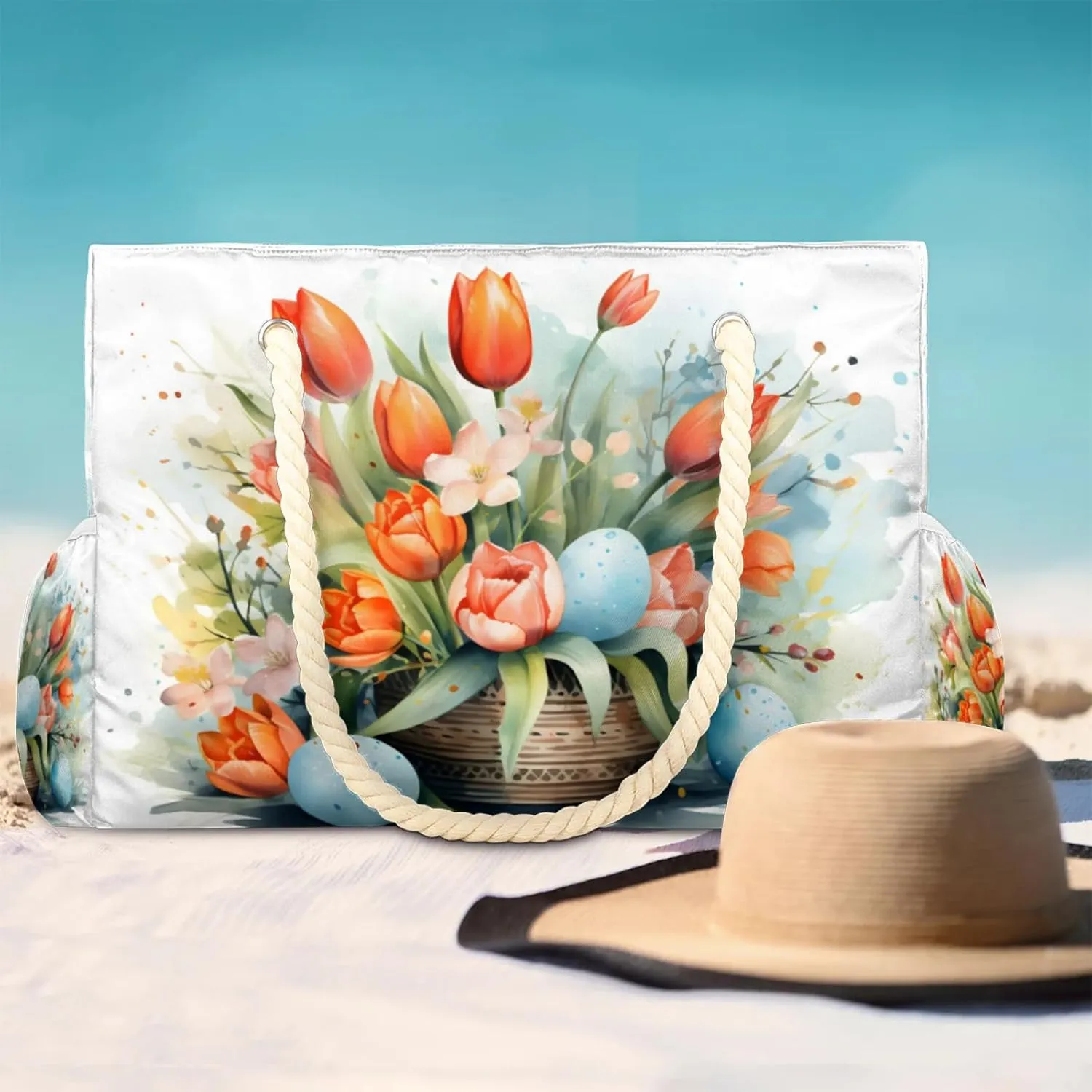 Beach Bags for Women Large Beach Tote Bag, Waterproof Sandproof Swim Pool Bag with Zipper