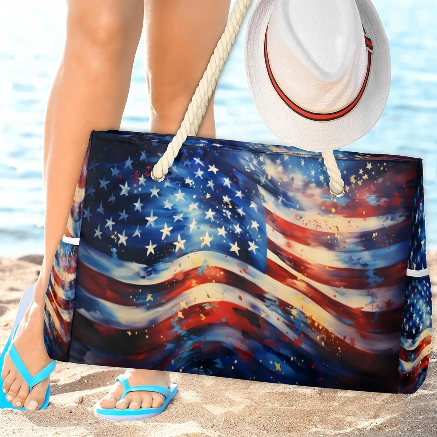 Beach Bags for Women Large Beach Tote Bag, Waterproof Sandproof Swim Pool Bag with Zipper