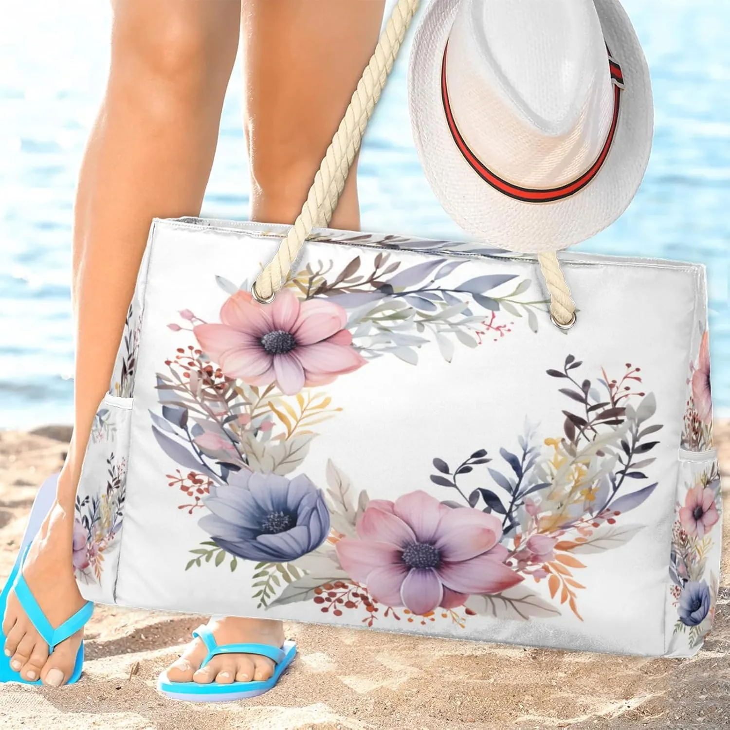 Beach Bags for Women Large Beach Tote Bag, Waterproof Sandproof Swim Pool Bag with Zipper