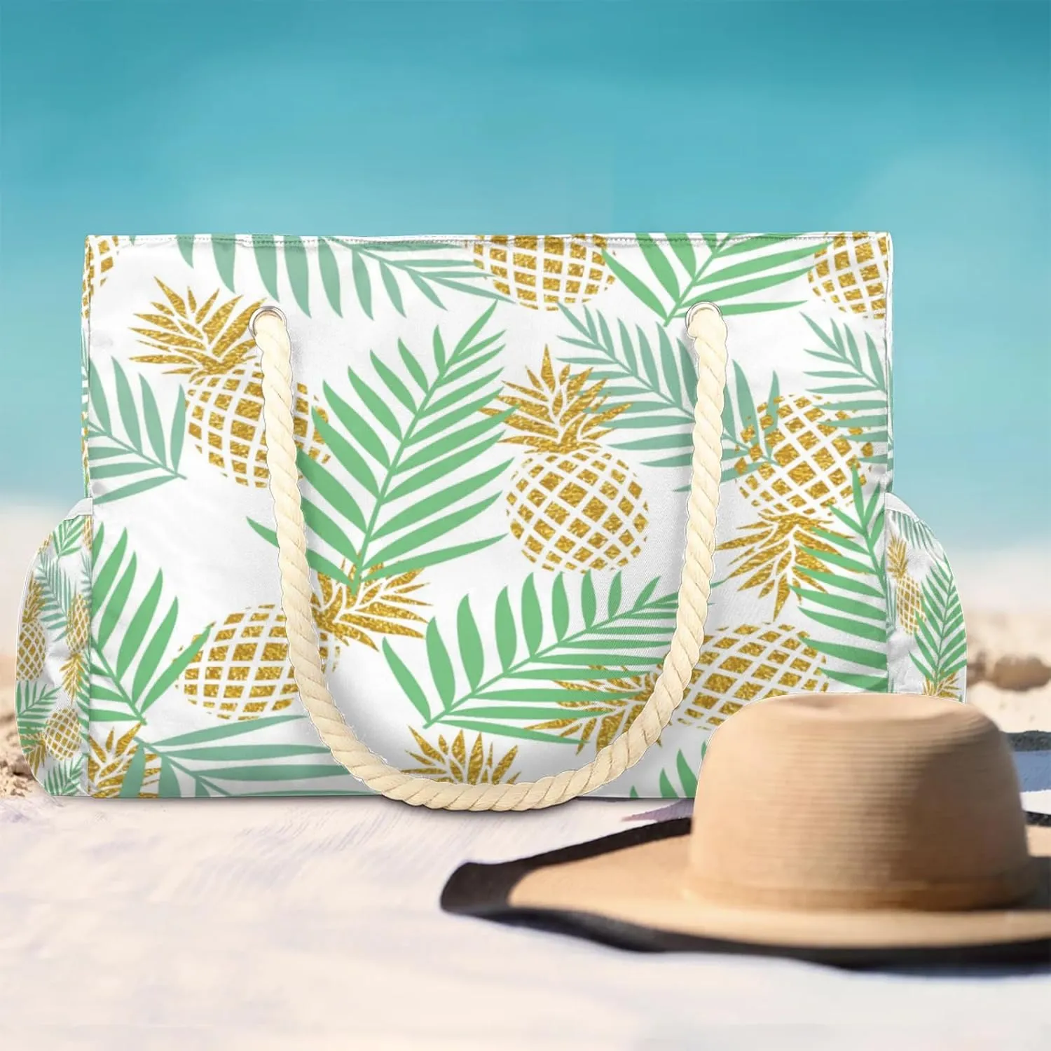 Beach Bags for Women Large Beach Tote Bag, Waterproof Sandproof Swim Pool Bag with Zipper