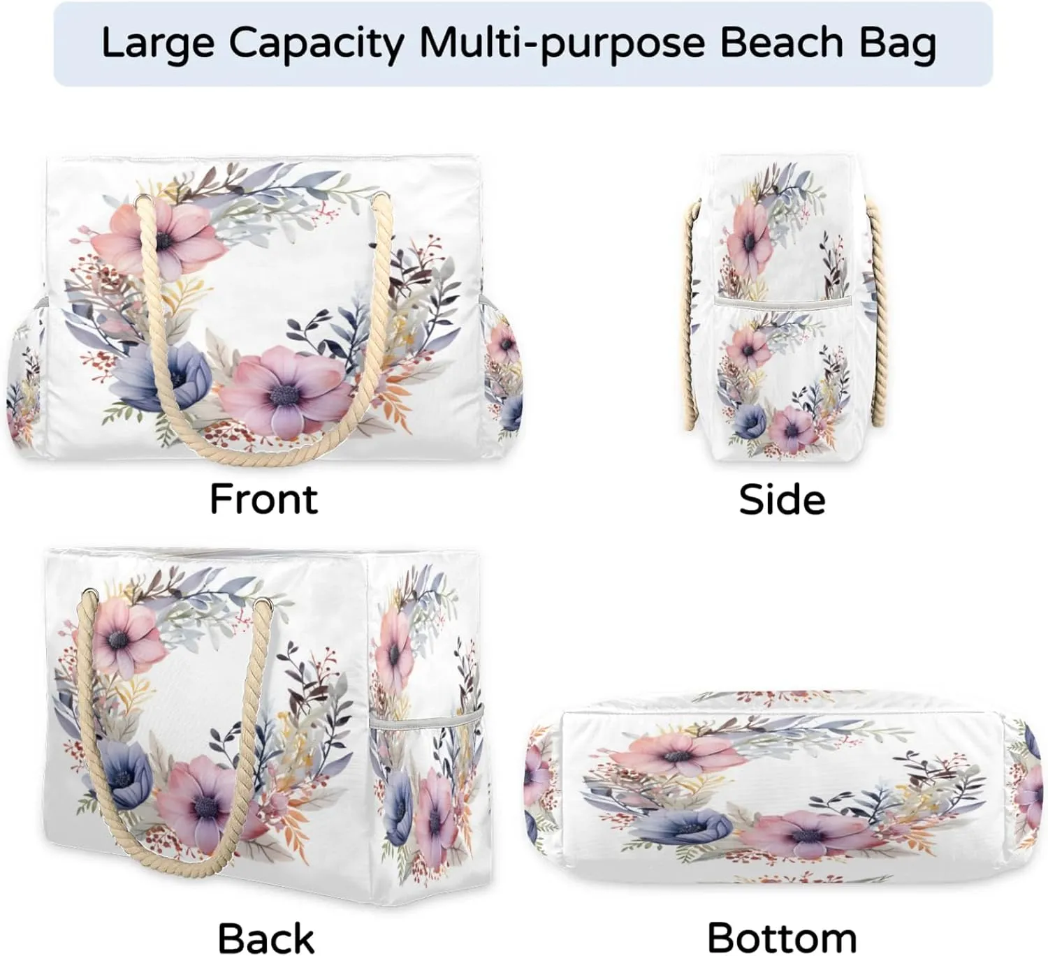 Beach Bags for Women Large Beach Tote Bag, Waterproof Sandproof Swim Pool Bag with Zipper