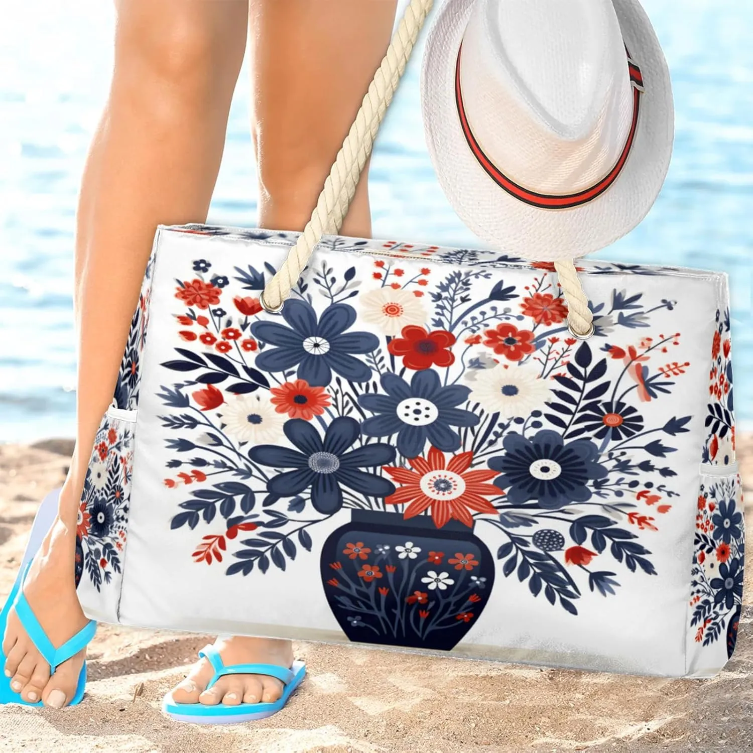 Beach Bags for Women Large Beach Tote Bag, Waterproof Sandproof Swim Pool Bag with Zipper
