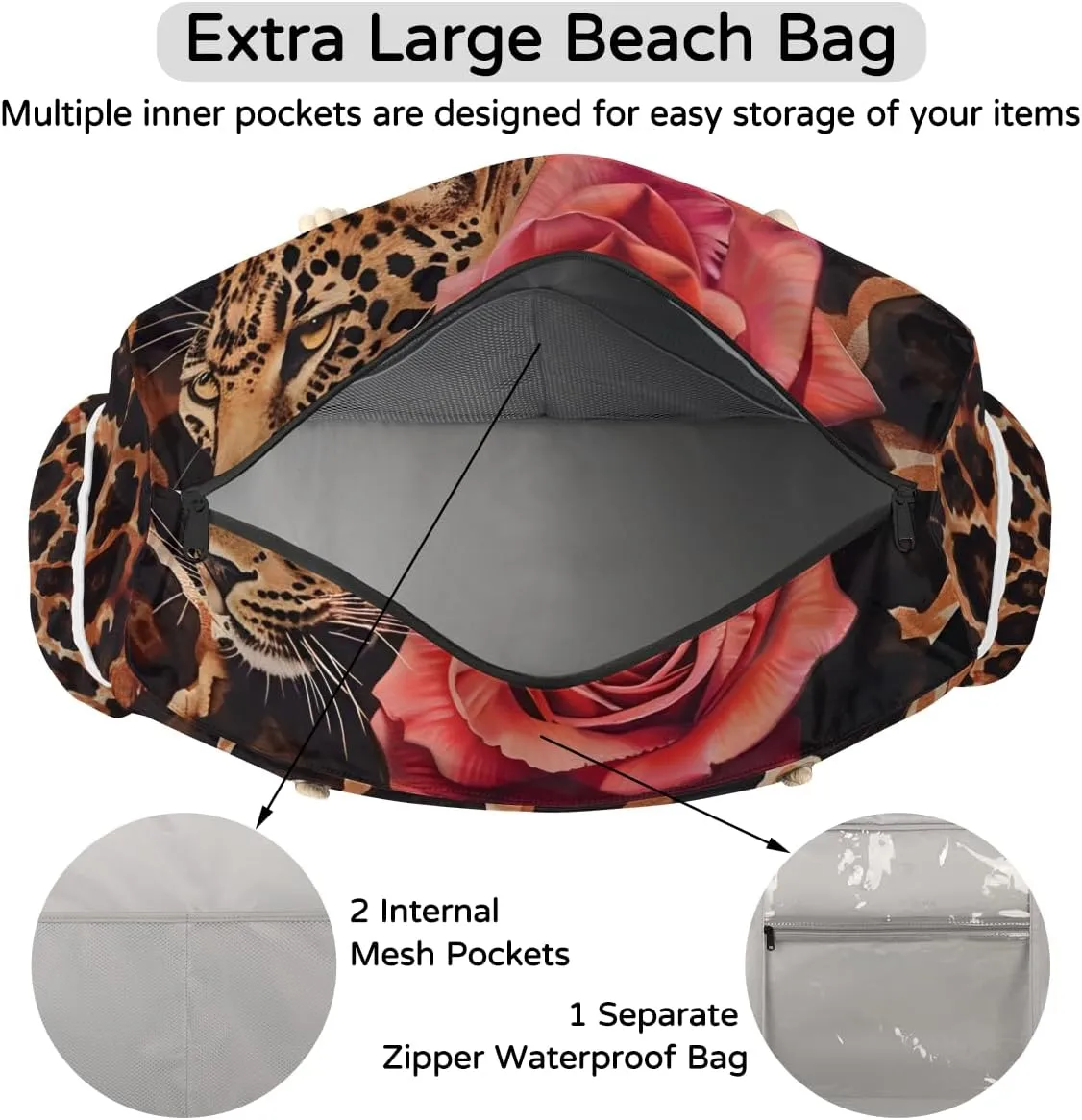 Beach Bags for Women Large Beach Tote Bag with Zipper Waterproof Sandproof Swim Pool Bag