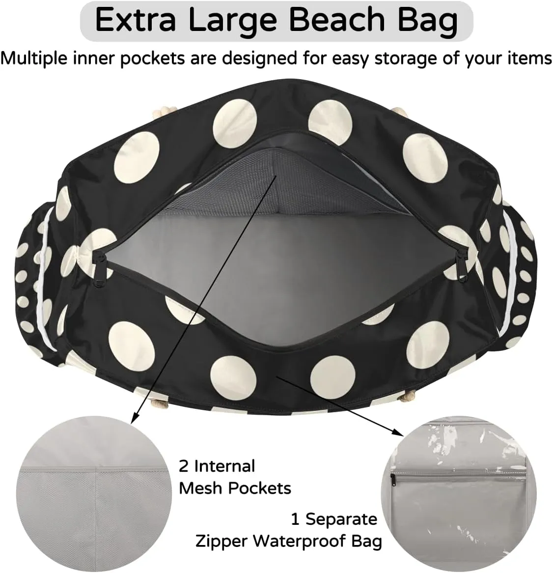 Beach Bags for Women Large Beach Tote Bag with Zipper Waterproof Sandproof Swim Pool Bag
