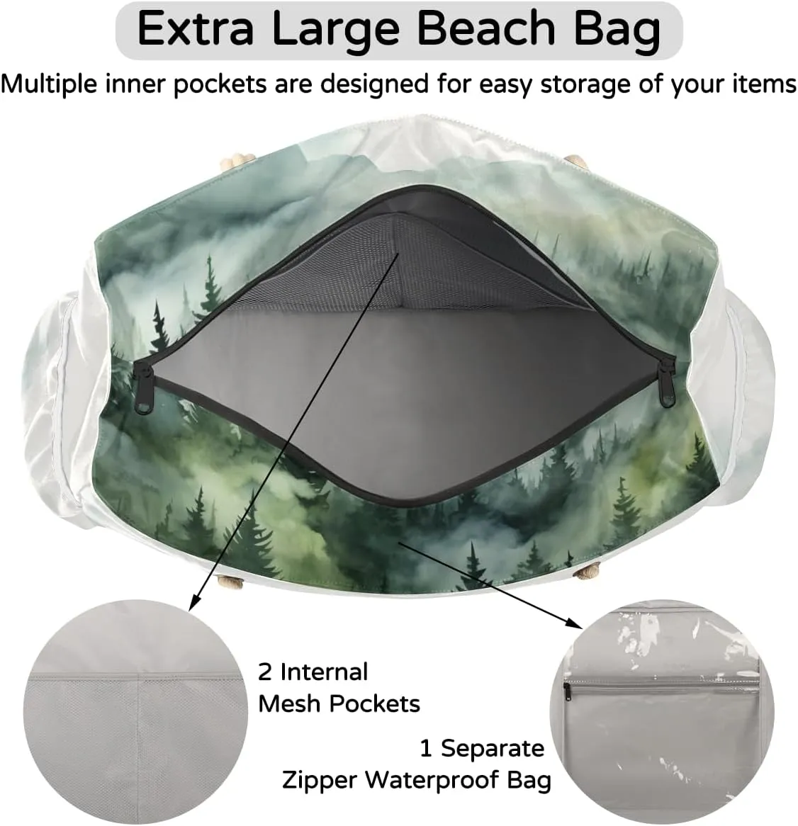 Beach Bags for Women Large Beach Tote Bag with Zipper Waterproof Sandproof Swim Pool Bag