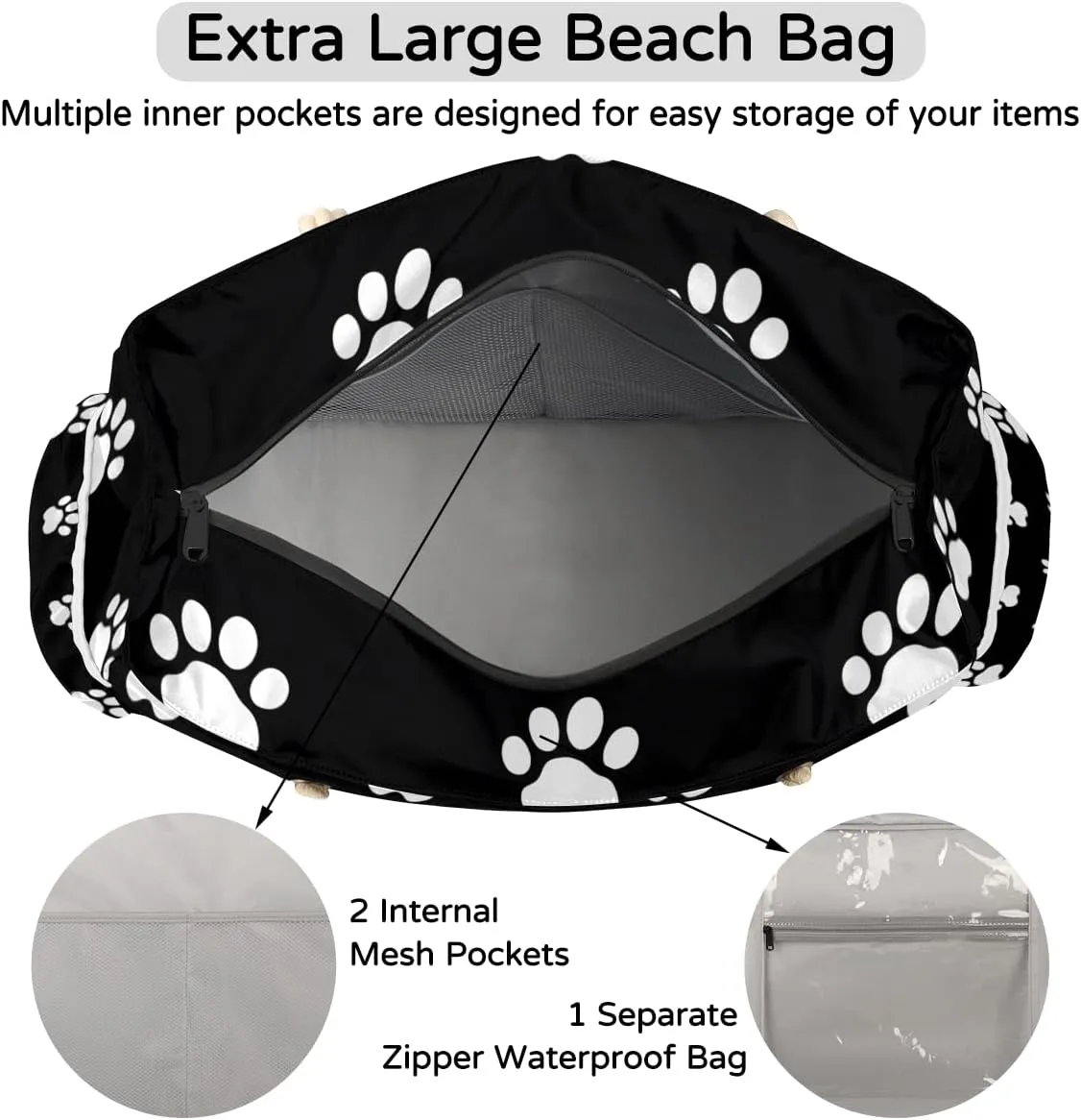 Beach Bags for Women Large Beach Tote Bag with Zipper Waterproof Sandproof Swim Pool Bag