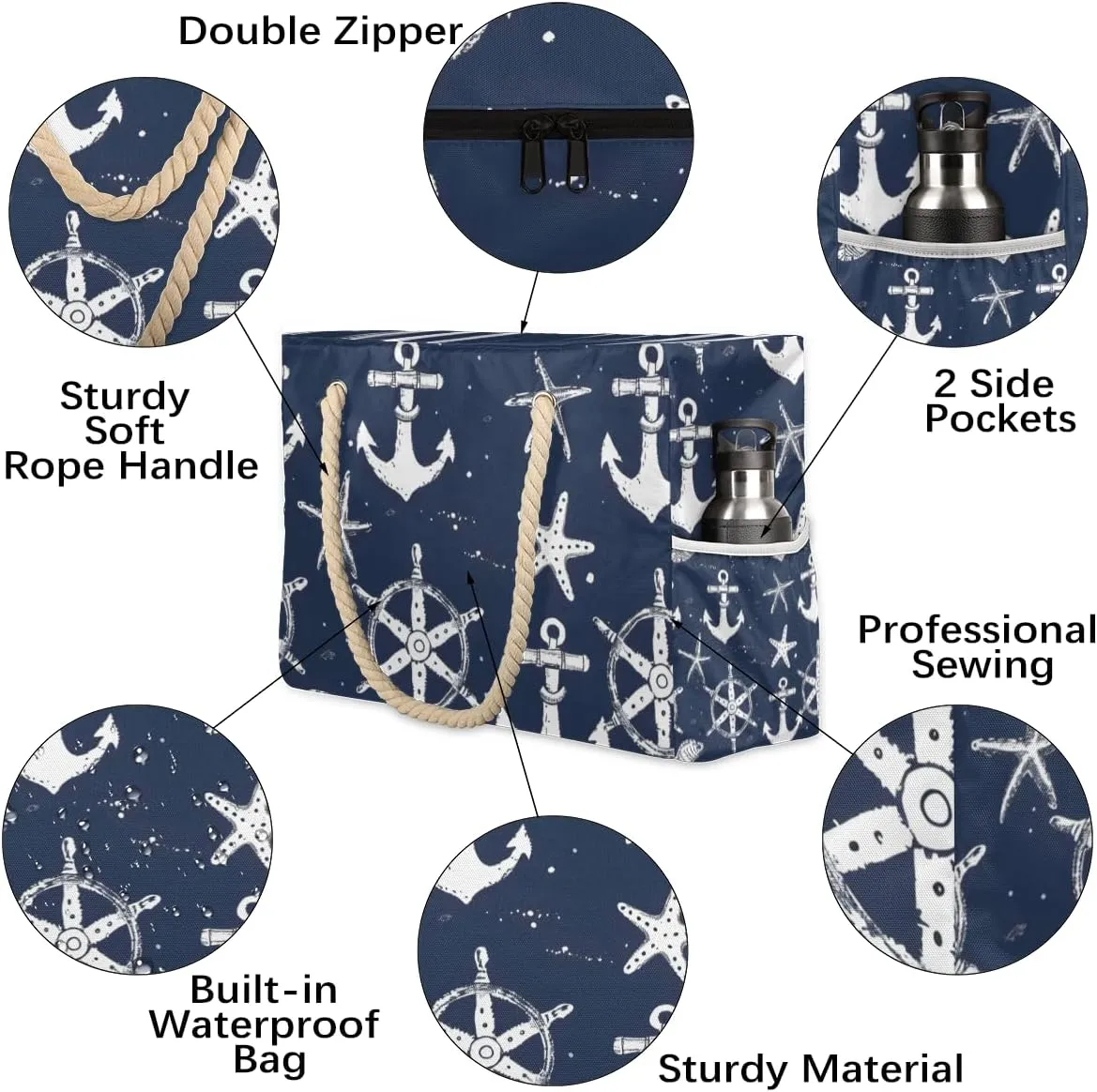 Beach Bags for Women Large Beach Tote Bag with Zipper Waterproof Sandproof Swim Pool Bag