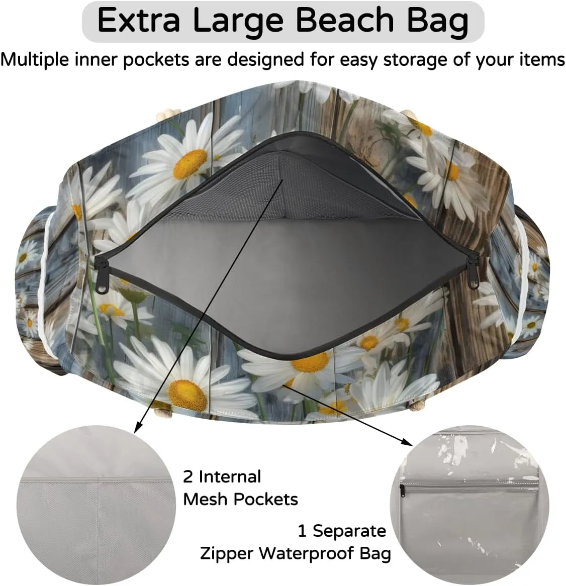 Beach Bags for Women Large Beach Tote Bag with Zipper Waterproof Sandproof Swim Pool Bag