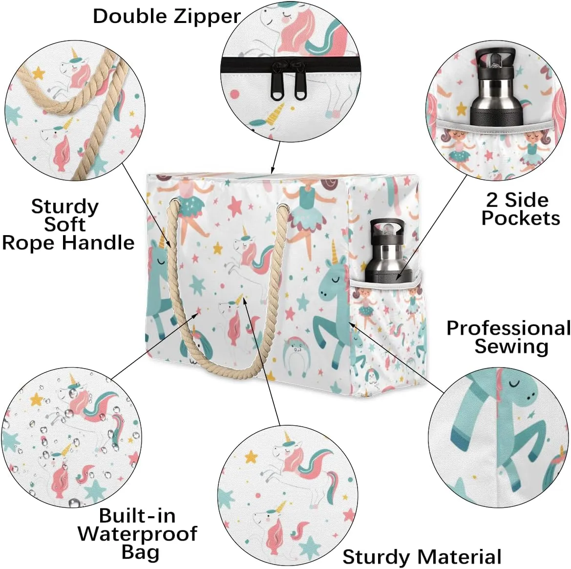 Beach Bags for Women Large Beach Tote Bag with Zipper Waterproof Sandproof Swim Pool Bag