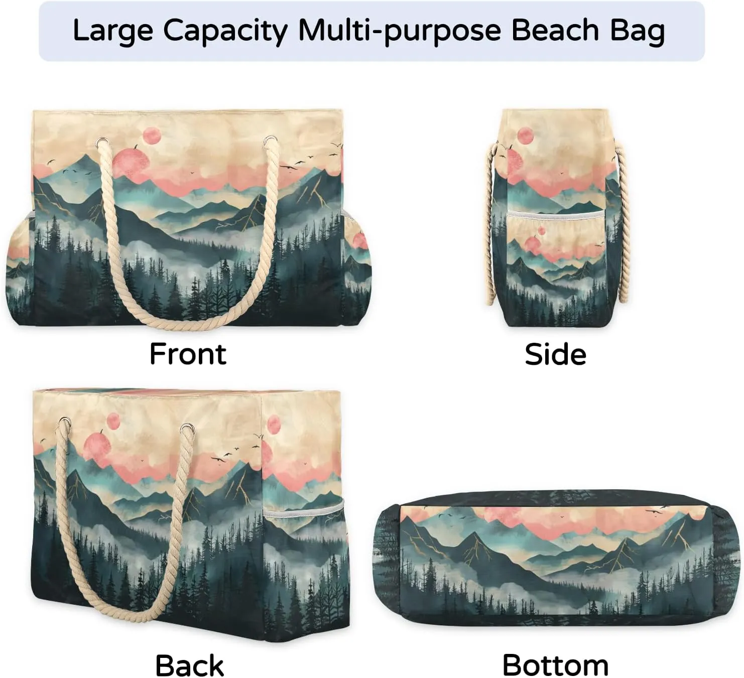 Beach Bags for Women Large Beach Tote Bag with Zipper Waterproof Sandproof Swim Pool Bag