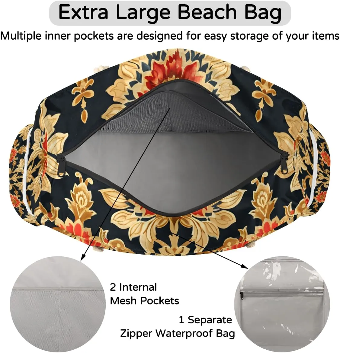 Beach Bags for Women Large Beach Tote Bag with Zipper Waterproof Sandproof Swim Pool Bag