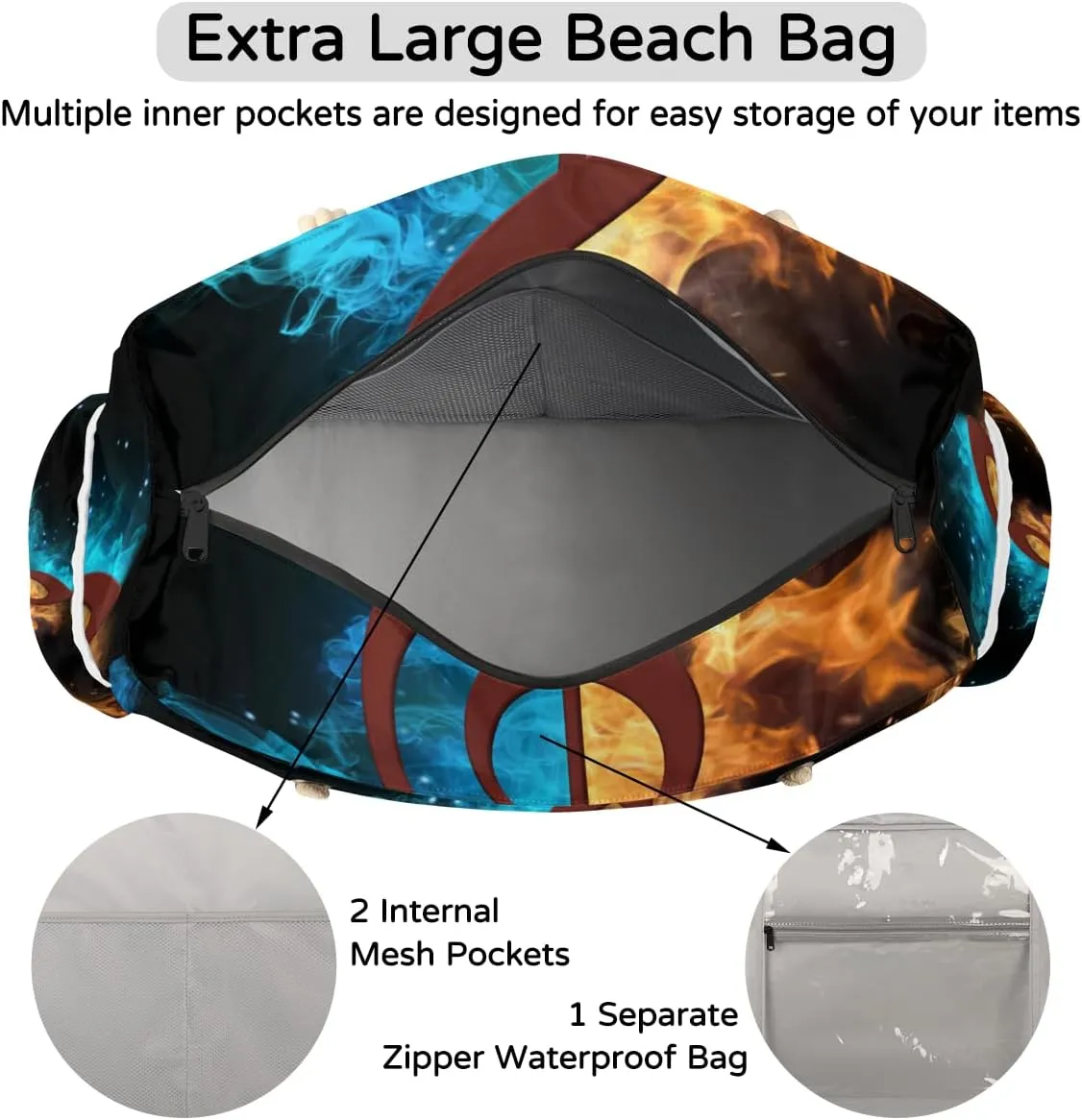 Beach Bags for Women Large Beach Tote Bag with Zipper Waterproof Sandproof Swim Pool Bag