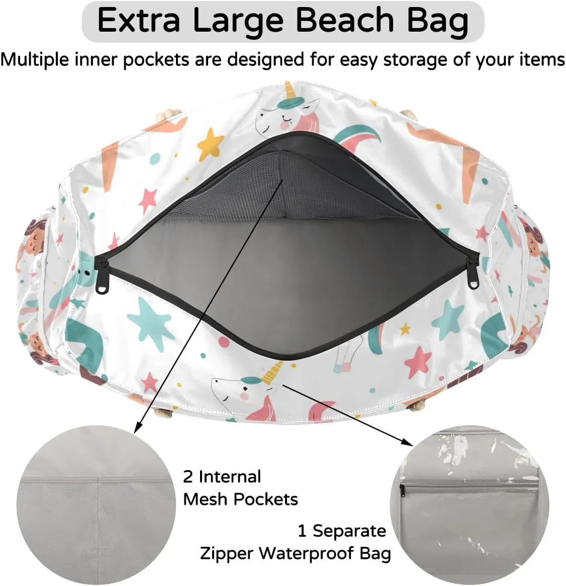 Beach Bags for Women Large Beach Tote Bag with Zipper Waterproof Sandproof Swim Pool Bag
