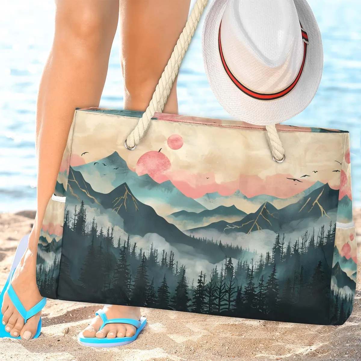 Beach Bags for Women Large Beach Tote Bag with Zipper Waterproof Sandproof Swim Pool Bag