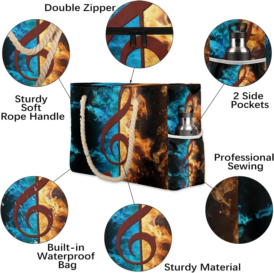 Beach Bags for Women Large Beach Tote Bag with Zipper Waterproof Sandproof Swim Pool Bag