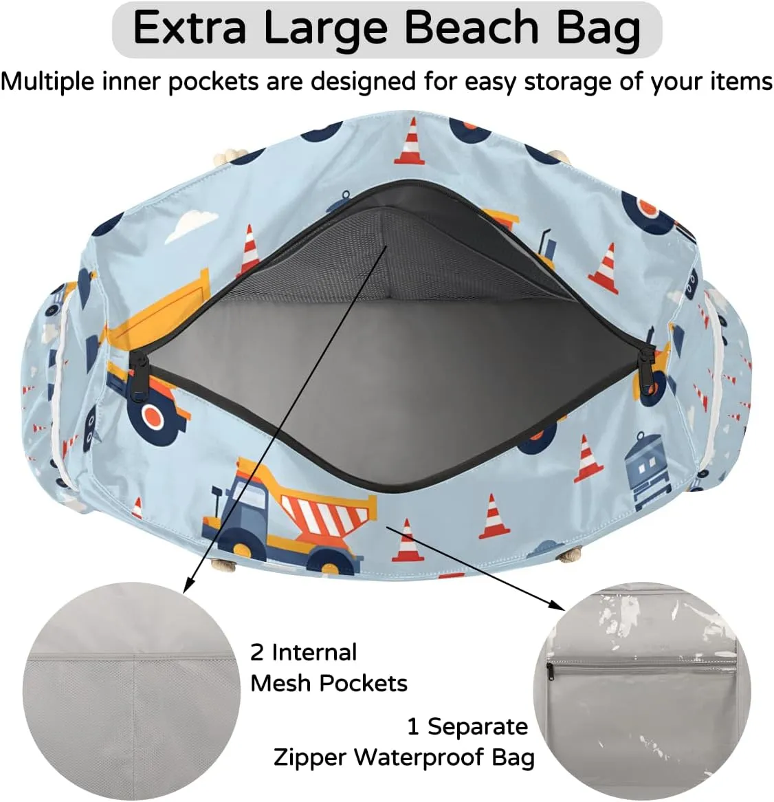 Beach Bags for Women Large Beach Tote Bag with Zipper Waterproof Sandproof Swim Pool Bag