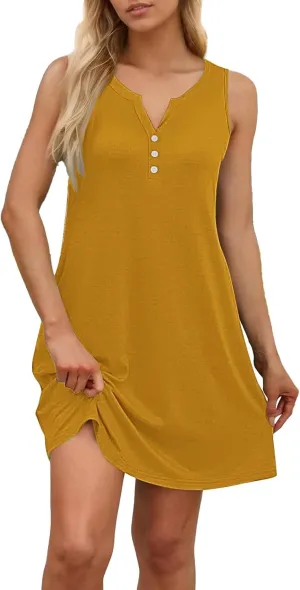 Beach Dresses for Women 2025 Vacation Swim Cover up V-Neck Summer Dress Button Down Sleeveless Boho Sundress