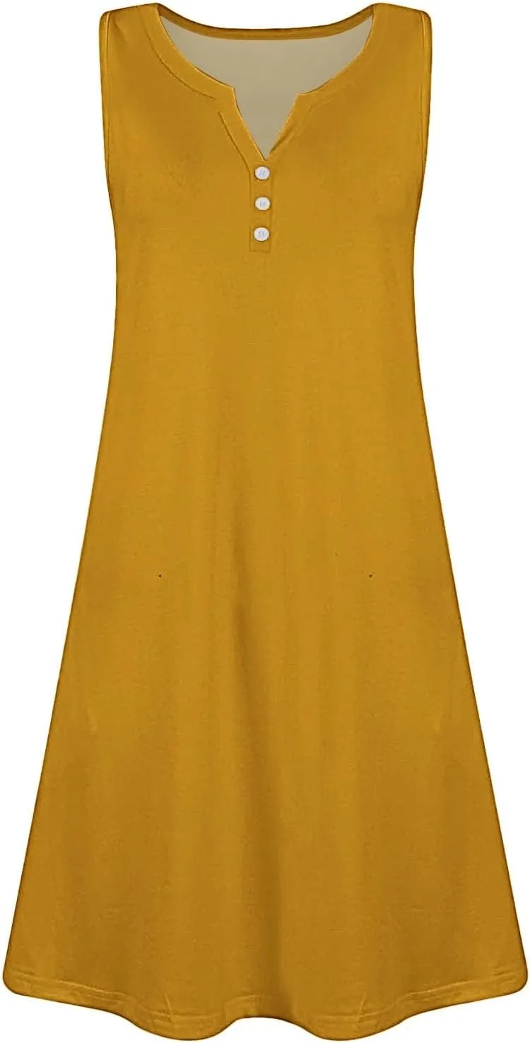 Beach Dresses for Women 2025 Vacation Swim Cover up V-Neck Summer Dress Button Down Sleeveless Boho Sundress