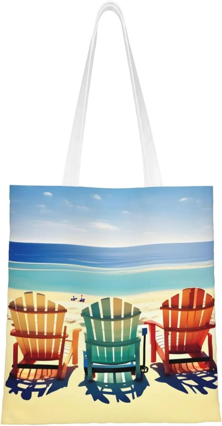 beach scene with chairs print Canvas Tote Bag for Women,Womens Purse Handbags for Travel Beach Nurse College Gift