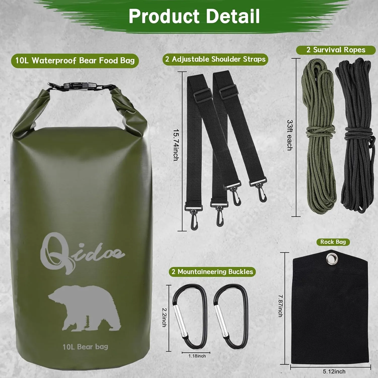 Bear Food Bag for Camping Ultralight Food Bag Hanging System 10 L Waterproof Bear Bag Pulley Systems Includes Waterproof Bear Bag, Nylon Ropes, Hooks for Camping Backpacking