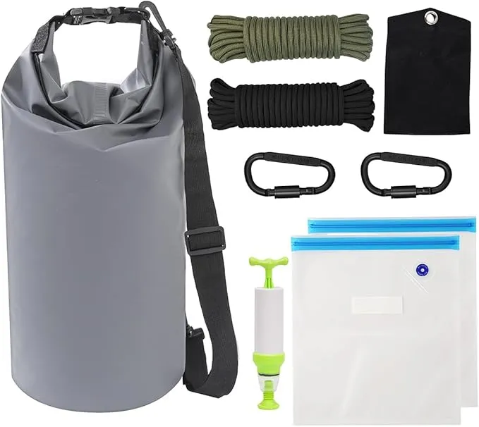 Bear Food Bag Hanging System, Bear Bags for Food Backpacking, 10L Waterproof Bear Bag, Nylon Ropes, Clips, Rock Pouch, Storage Food Bag and Manual Vacuum Pump Camping Bear Protection Products