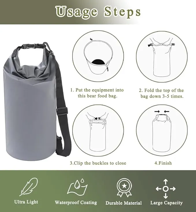 Bear Food Bag Hanging System, Bear Bags for Food Backpacking, 10L Waterproof Bear Bag, Nylon Ropes, Clips, Rock Pouch, Storage Food Bag and Manual Vacuum Pump Camping Bear Protection Products