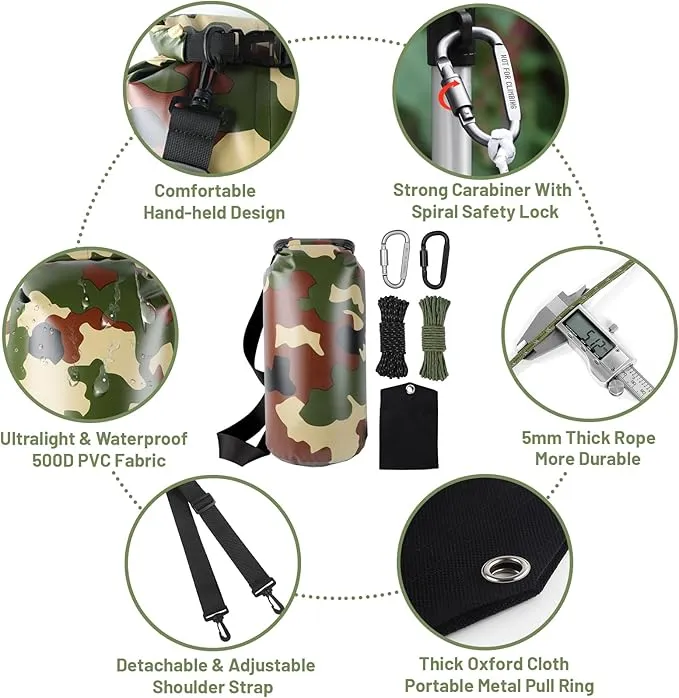 Bear Food Bag Hanging System, Ultralight Camping Bear Bag Kit Include 10L Waterproof Bear Bag, Pulley System with Survival Utility Ropes, Clips, Rock Pouch and Instructions