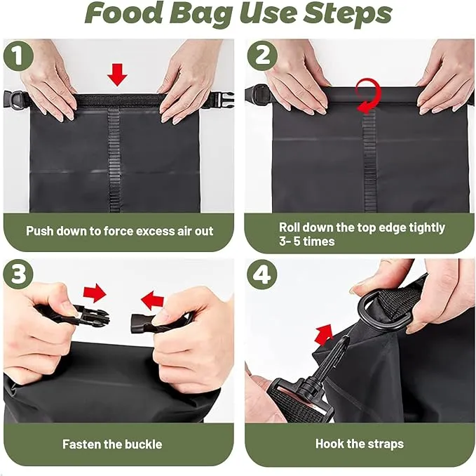 Bear Food Bag Hanging System, Ultralight Camping Bear Bag Kit Include 10L Waterproof Bear Bag, Pulley System with Survival Utility Ropes, Clips, Rock Pouch and Instructions