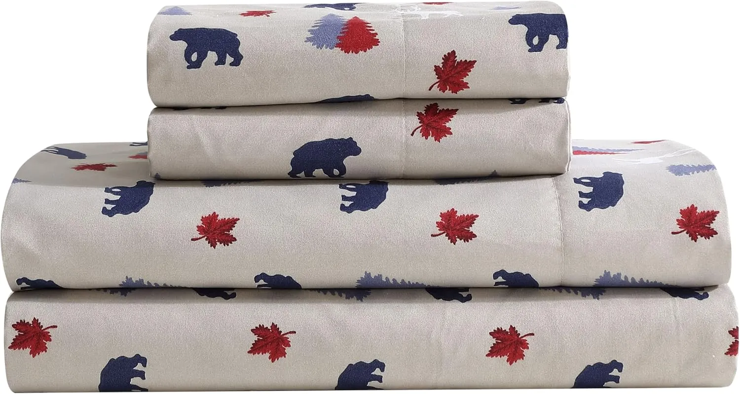 Beatrice Home Fashions Cozy Cabin 4-Piece King Microfiber Bedding Sheet Set with Deep Pockets Rustic Patchwork Plaid Deer, Americana