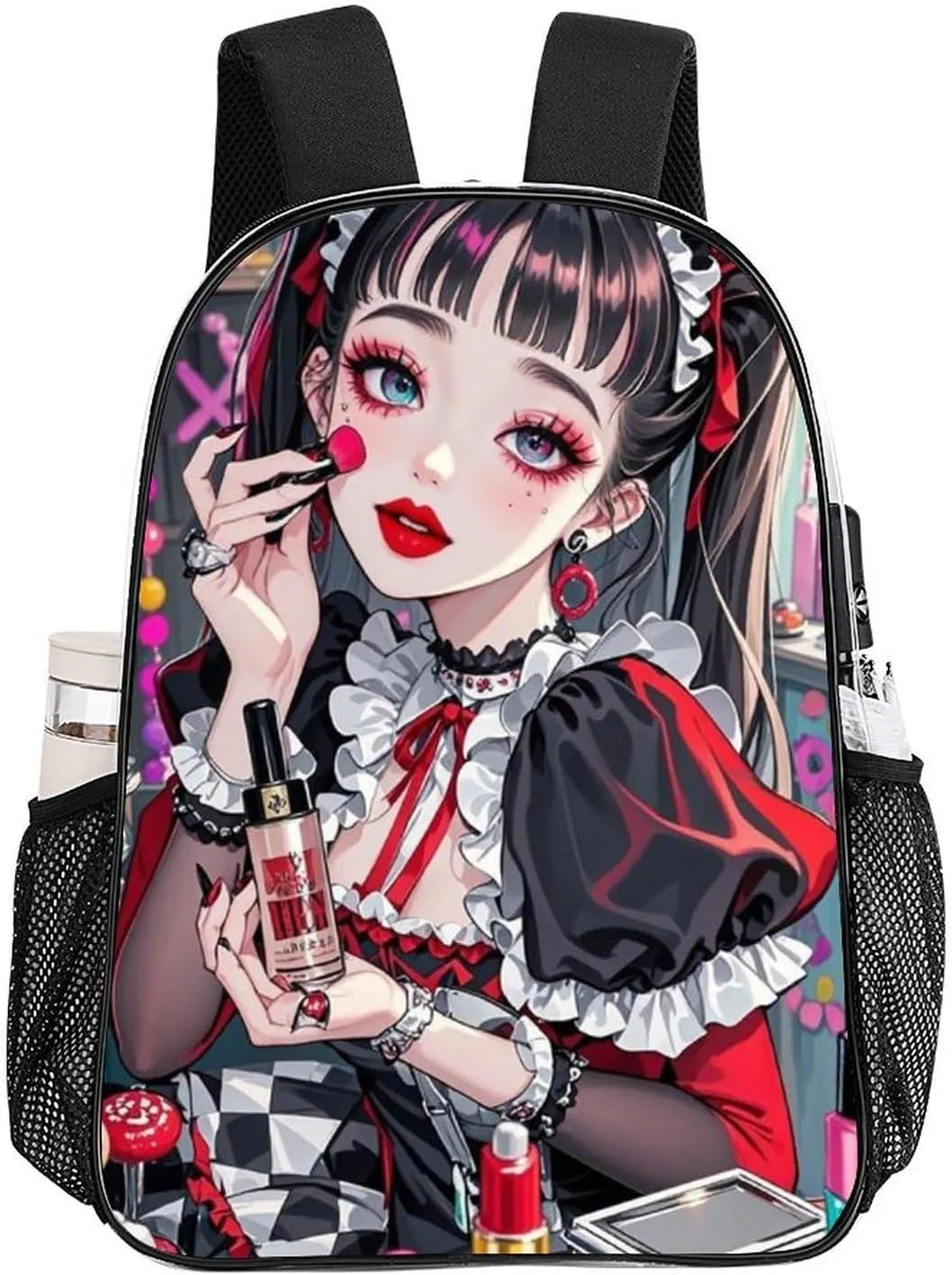 Beautiful Gothic Makeup Women Neon Art Backpack Lightweight Anti-Theft Multipurpose Shoulder Bag Large Capacity Travel Hiking Backpack Transparent Bag