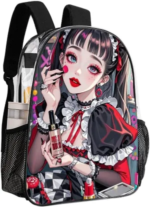 Beautiful Gothic Makeup Women Neon Art Backpack Lightweight Anti-Theft Multipurpose Shoulder Bag Large Capacity Travel Hiking Backpack Transparent Bag