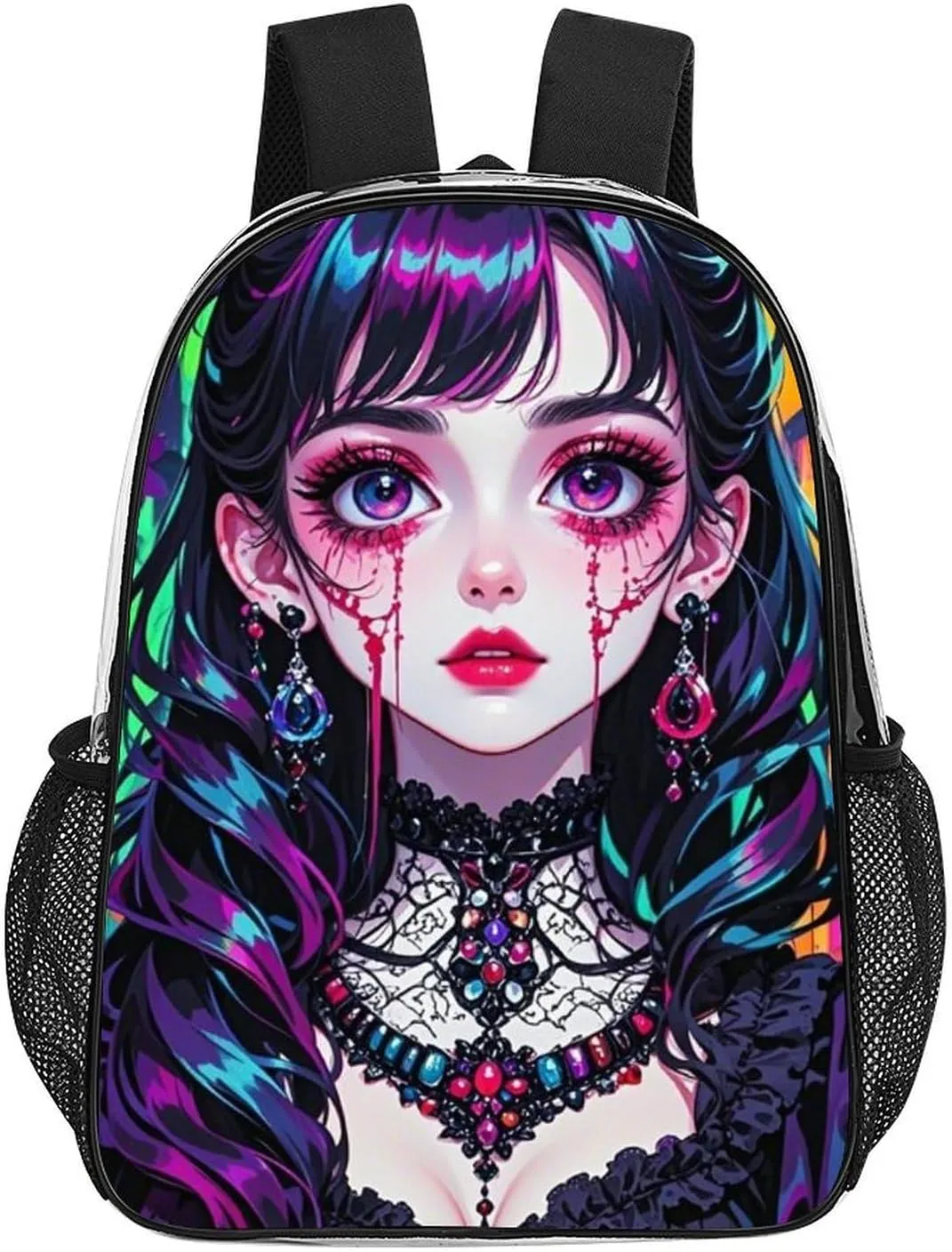 Beautiful Women Gothic Women Skull Neon Art Daypack Backpack Transparent Anti-Theft Multipurpose Bookbag Big Capacity Travel Hiking & Camping Rucksack With Smooth Zippers