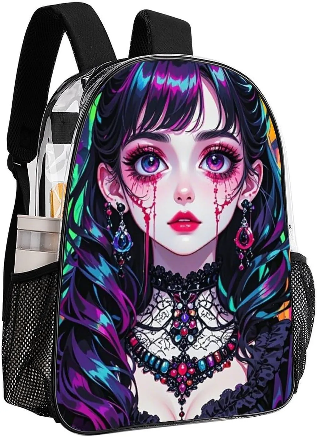 Beautiful Women Gothic Women Skull Neon Art Daypack Backpack Transparent Anti-Theft Multipurpose Bookbag Big Capacity Travel Hiking & Camping Rucksack With Smooth Zippers