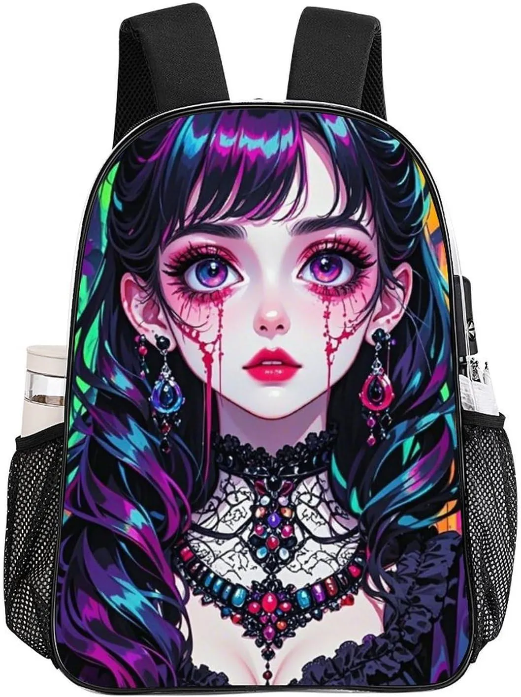 Beautiful Women Gothic Women Skull Neon Art Daypack Backpack Transparent Anti-Theft Multipurpose Bookbag Big Capacity Travel Hiking & Camping Rucksack With Smooth Zippers