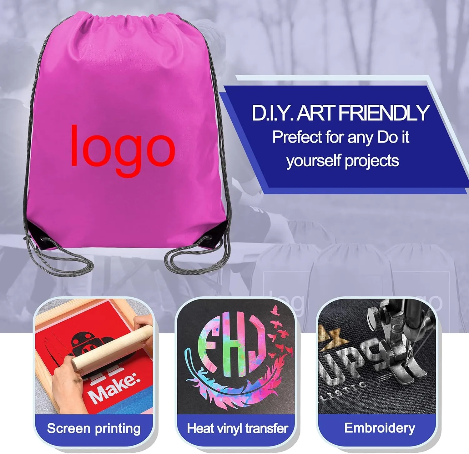 BeeGreen Drawstring Backpack Bags 20,30,50 Packs Reflective String Bags for Gym Sport Trip Cinch Sack DIY for Women Men