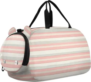 Beige Simple Stripe Duffel Bag with Shoes Compartment Multifunctional Sport Gym Tote Bags for Beach Swim Bags Pool Sports
