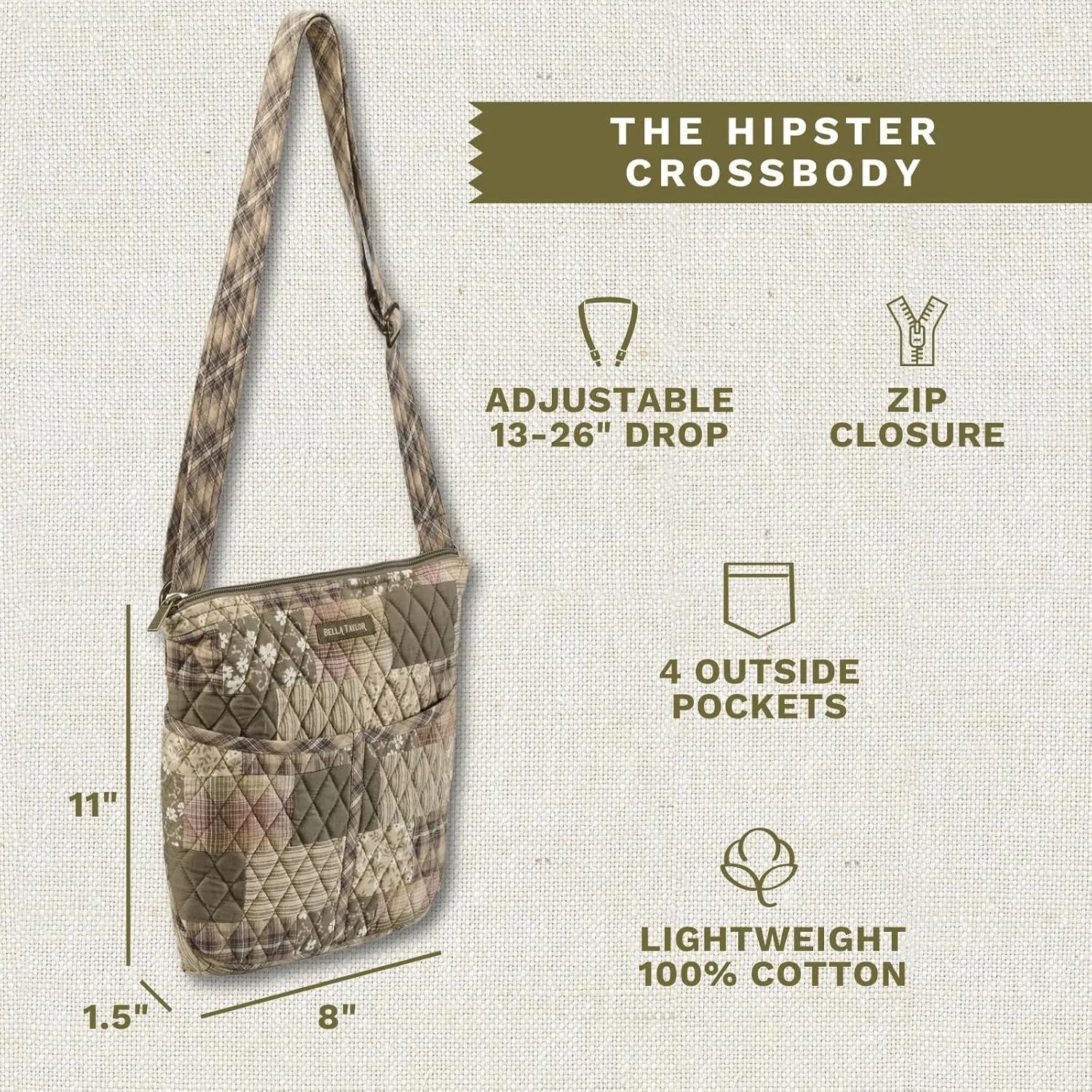 Bella Taylor Hipster Crossbody Purse for Women | Medium Size Shoulder Bag with Adjustable Strap