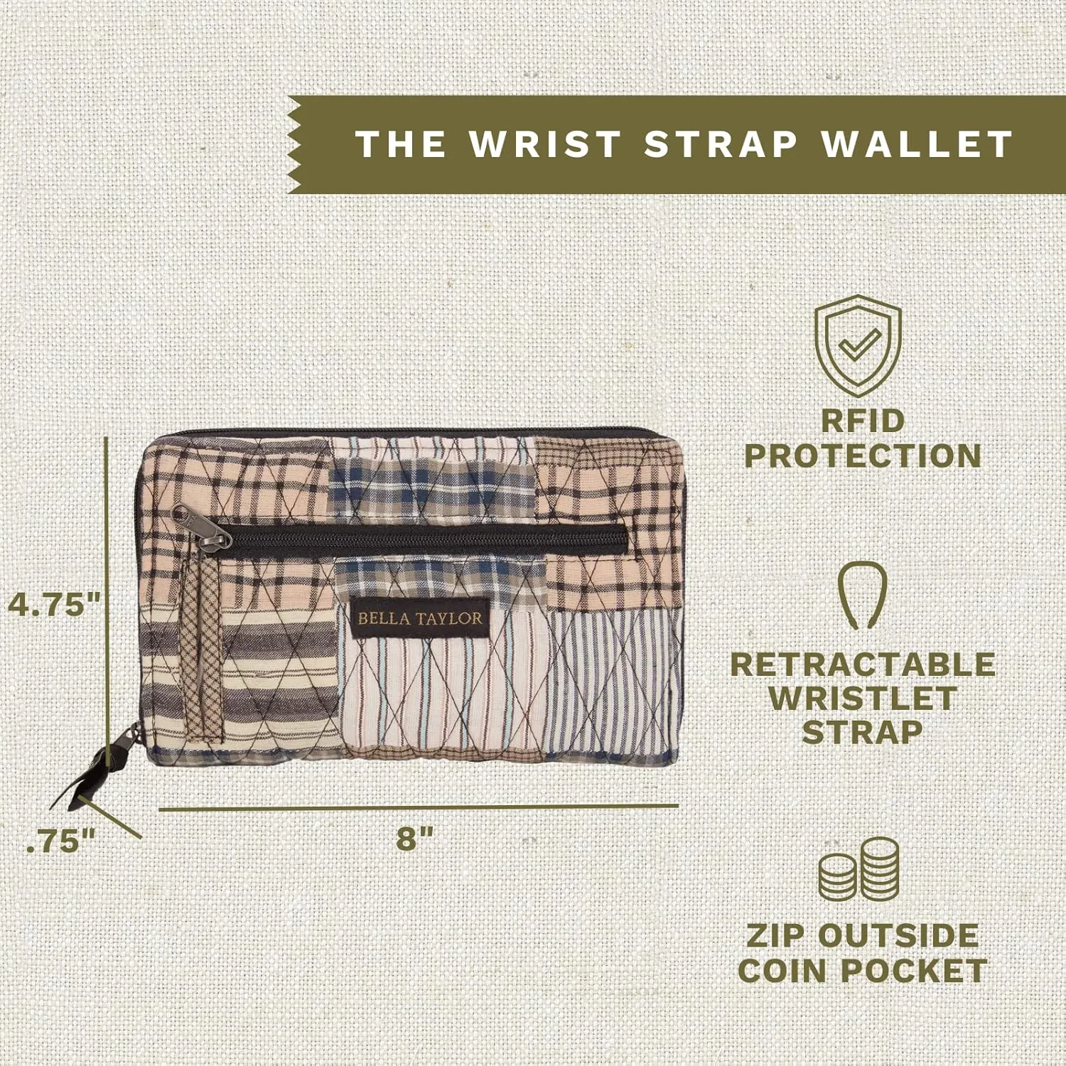 Bella Taylor Wrist Strap Wallet for Women | Multi Card Zip Around Wallet with RFID Protection and Wristlet Strap