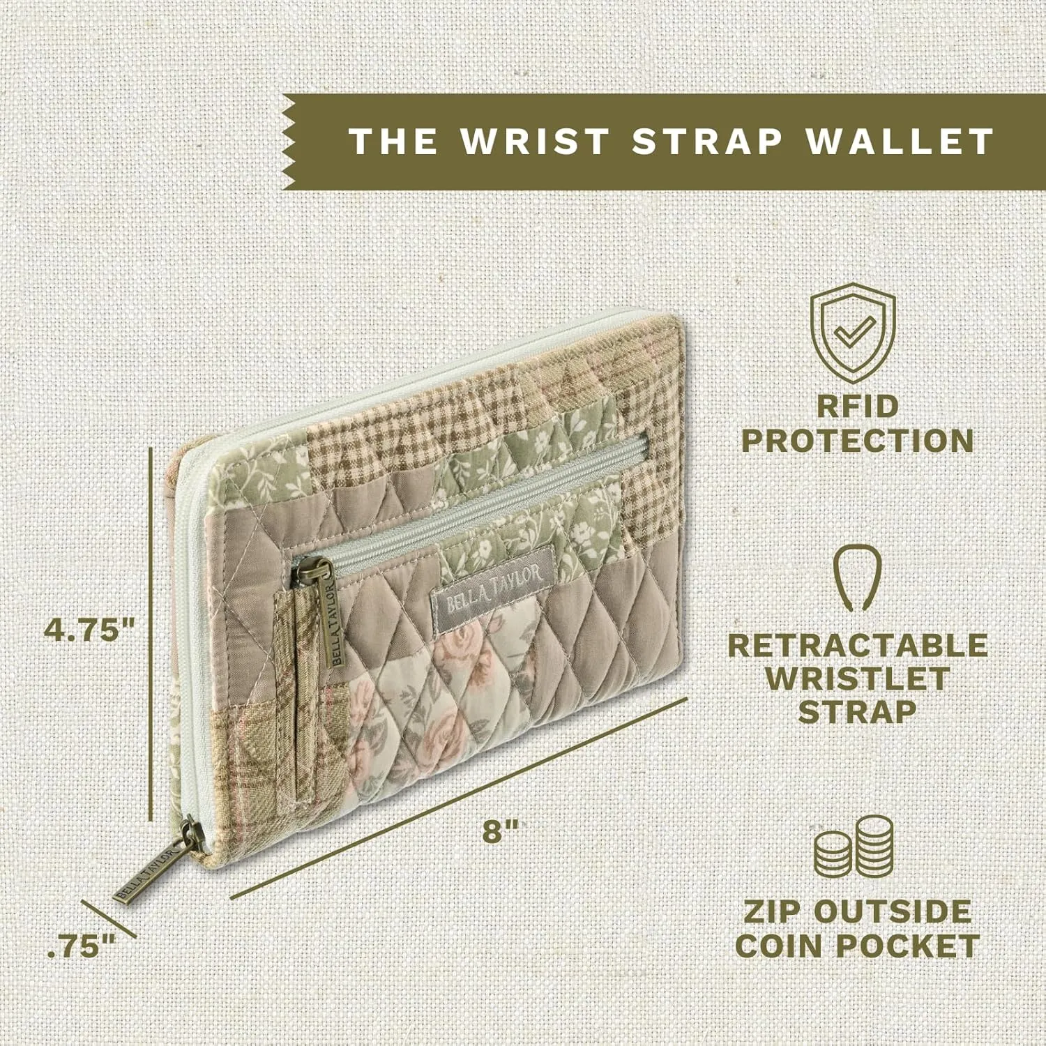 Bella Taylor Wrist Strap Wallet for Women | Multi Card Zip Around Wallet with RFID Protection and Wristlet Strap