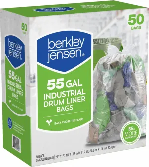 Berkly & Jensen 1.2mil Industrial Drum Liner Bags, 55 Gallon, 50 Bags