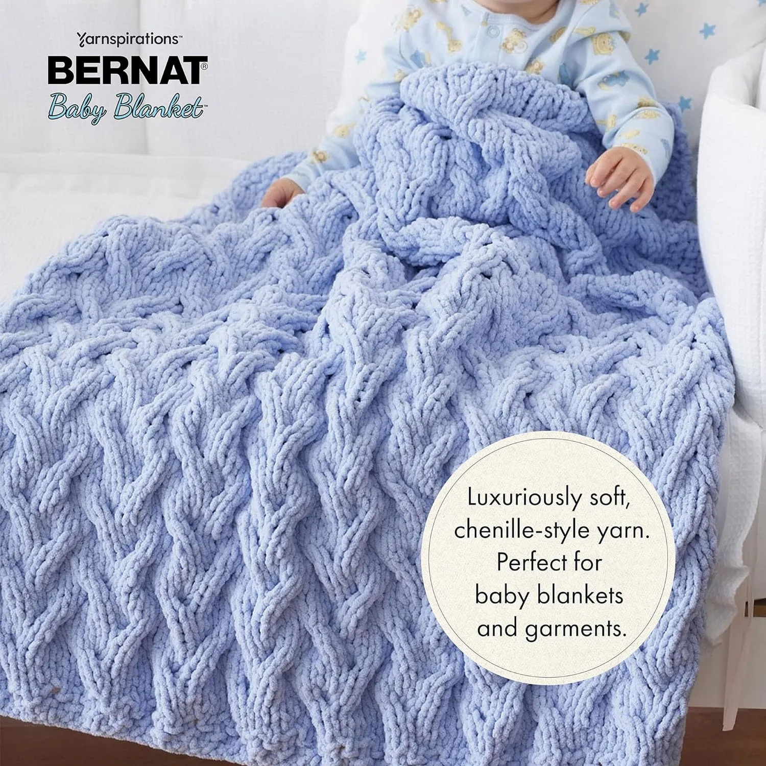 Bernat Baby Blanket Baby Blue Yarn - 3 Pack of 100g/3.5oz - Polyester - 6 Super Bulky - 72 Yards - Knitting/Crochet
