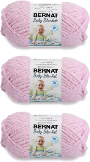 Bernat Baby Blanket Baby Pink Yarn - 3 Pack of 100g/3.5oz - Polyester - 6 Super Bulky - 72 Yards - Knitting/Crochet