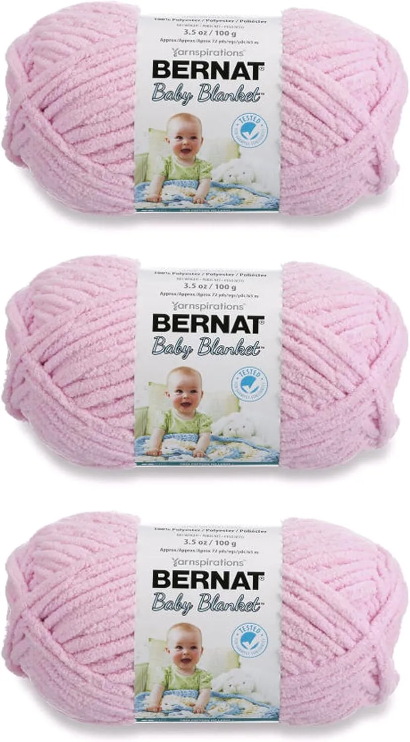 Bernat Baby Blanket Baby Pink Yarn - 3 Pack of 100g/3.5oz - Polyester - 6 Super Bulky - 72 Yards - Knitting/Crochet