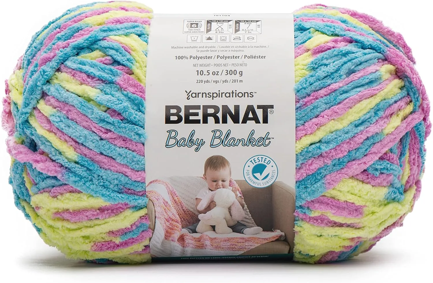 Bernat BABY BLANKET BB Jelly Beans Yarn - 1 Pack of 10.5oz/300g - Polyester - #6 Super Bulky - 220 Yards - Knitting/Crochet