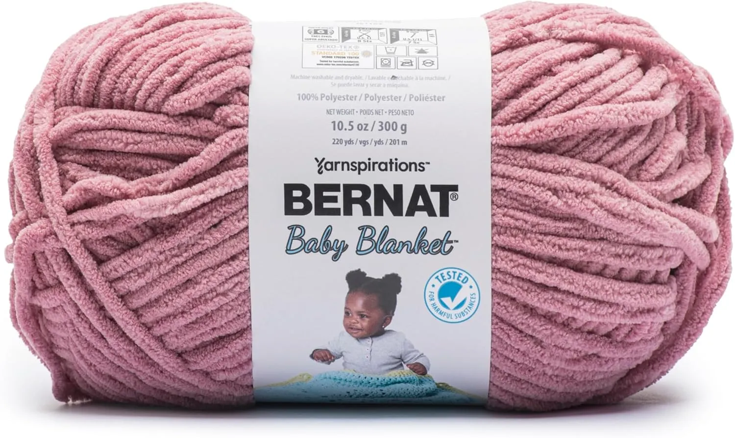 Bernat Baby Blanket Mellow Mauve Yarn - 1 Pack of 300g/10.5 oz - 100% Polyester - #6 Super Bulky - 220 Yards - Knitting/Crochet