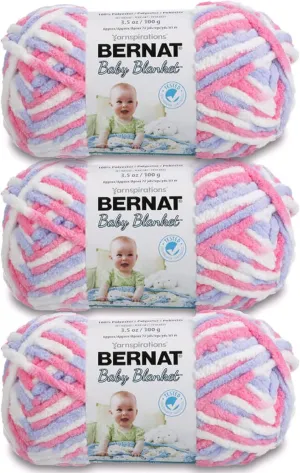 Bernat Baby Blanket Pink/Blue Ombre Yarn - 3 Pack of 100g/3.5oz - Polyester - 6 Super Bulky - 72 Yards - Knitting/Crochet